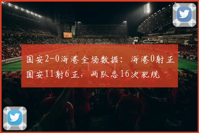 国安2-0海港全场数据：海港0射正国安11射6正，两队各16次犯规